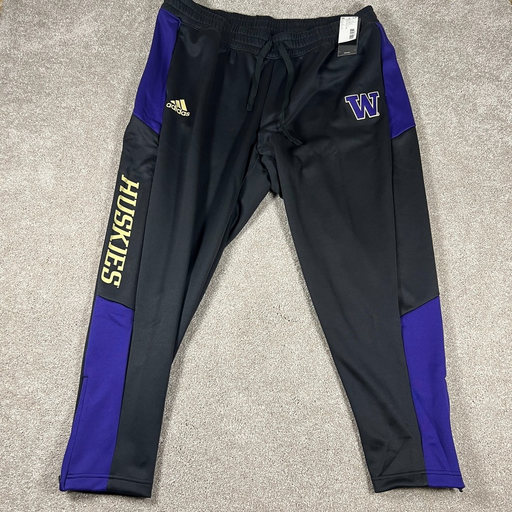 Adidas Mens Size 2X Black Blue Washington Huskies Football Jogger‎ Pant NWT